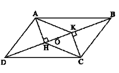  Quan sát hình vẽ, cho biết ABCD và AKCH đều là hình bình hành. Chứng minh ba đoạn thẳng AC, BD và HK có cùng trung điểm O.