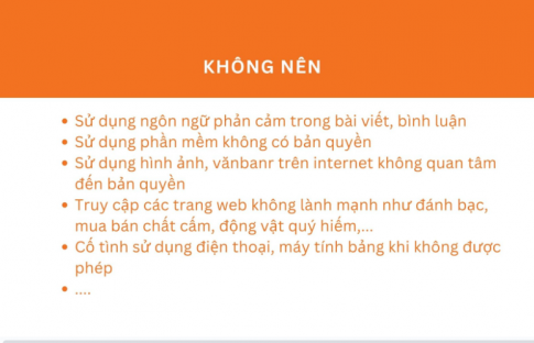 Em hãy tạo bài trình chiếu để hướng dẫn các bạn không vi phạm đạo đức, pháp luật và không có biểu hiện thiếu văn hoá khi chia sẻ thông tin, đăng bài viết và sử dụng hình ảnh trên Internet.