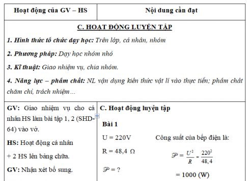 Giáo án VNEN bài Điện năng - Công - Công suất điện (T3)