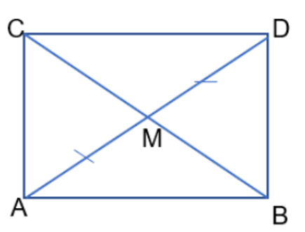 Câu 6. Cho tam giác ABC vuông tại A có M là trung điểm cúa cạnh BC. Trên tia đối của tia MA lấy điểm D sao cho MD = MA. Chứng minh tứ giác ABDC là hình chữ nhật và $AM=\frac{1}{2}BC$