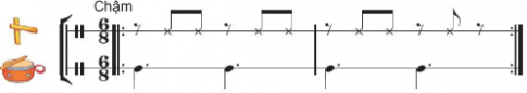 Thể hiện mẫu tiết tấu dưới đây bằng các nhạc cụ gõ hoặc động tác cơ thể phù hợp: