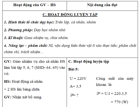 Giáo án VNEN bài Điện năng - Công - Công suất điện (T4)