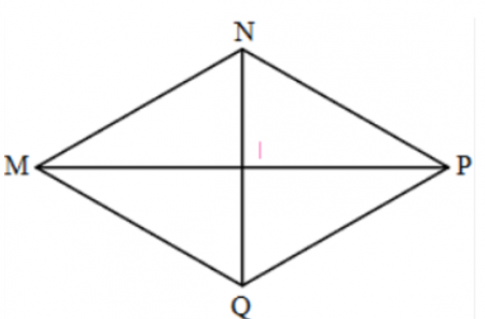 Câu 1. Cho hình thoi MNPQ có I là giao điểm của hai đường chéo.  a) Tính MP khi biết MN = 10 dm, IN = 6 dm  b) Tính $\widehat{IMN}$ khi biết $\widehat{MNP}=128^{\circ}$