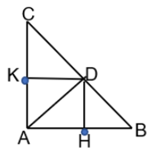 Câu 4: Cho tam giác ABC vuông tại A có đường phân giác AD. Gọi H, K lần lượt là hình chiếu của D trên AB, AC. Chứng minh tứ giác AHDK là hình vuông.