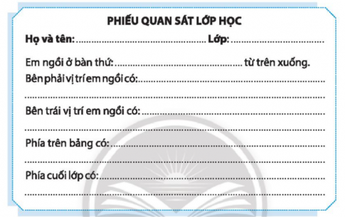 Quan sát lớp học và ghi lại những thông tin em thu thập được vào phía sau