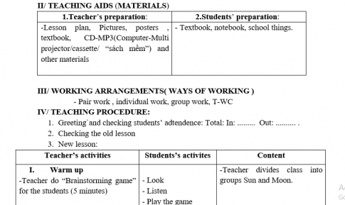 Giáo án VNEN unit 1 My new shool: Getting started