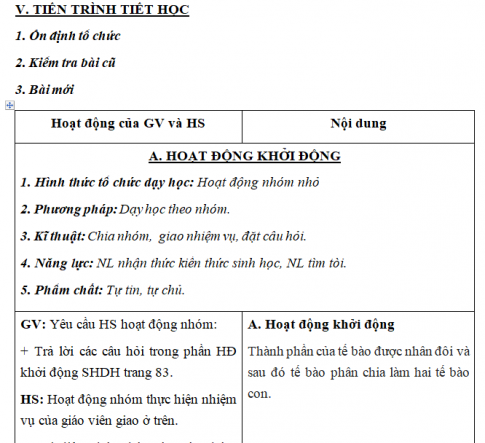 Giáo án VNEN bài: Chu kì tế bào và nguyên phân (T1)