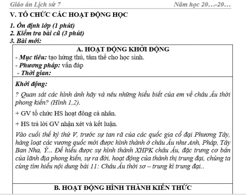 Giáo án VNEN bài Châu Âu thời sơ – trung kì trung đại