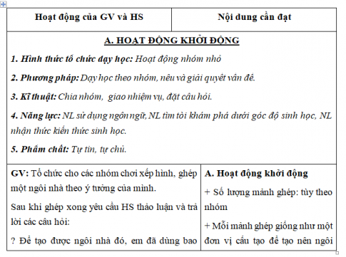 Giáo án VNEN bài Tế bào - Đơn vị cơ bản của sự sống (T1)