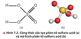 Quan sát hình 7.2 mô tả cấu tạo phân tử của H2SO4 