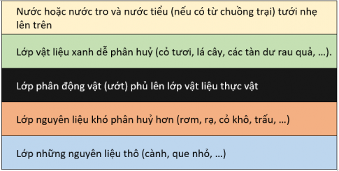 Hãy vẽ mô hình mô phỏng thứ tự các lớp nguyên liệu trong đồng ủ theo phương pháp ủ nóng 