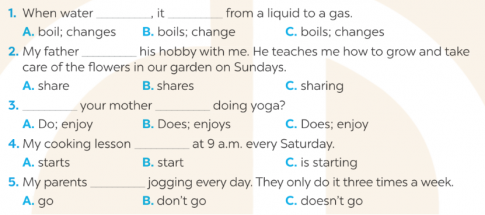 Choose the correct answer A, B or C (Chọn câu trả lời đúng A, B hoặc C)