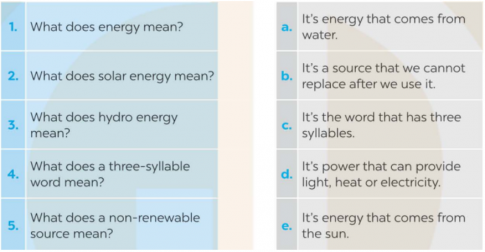 1.  Match the questions with the answers. Then say them aloud. (Nối câu hỏi với câu trả lời. Sau đó đọc to chúng.)