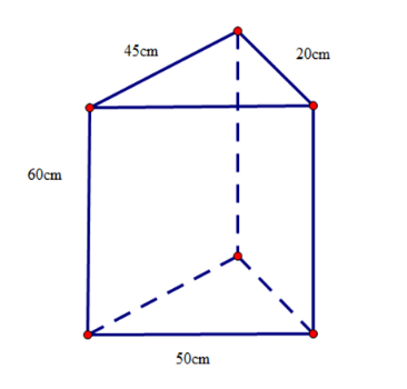 Cho hình lăng trụ đứng tam giác với hai đáy là hai tam giác và các kích thước như hình vẽ.