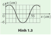 Xác định biên độ và bước sóng của sóng được mô tả trong đồ thị li độ u (cm) - khoảng cách x (cm) ở Hình 1.3.