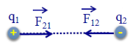 Hãy biểu diễn bằng hình vẽ lực tương tác giữa hai điện tích trái dấu nhau.