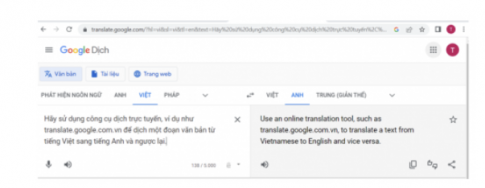 Dịch văn bản từ tiếng Việt sang tiếng Anh