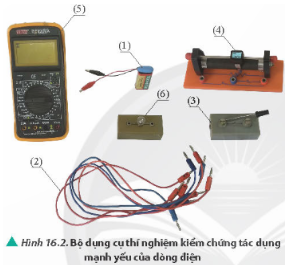 Thảo luận 1 trang 99 sgk vật lý 11 ctst Dựa vào bộ dụng cụ trong Hình 16.2, em hãy đề xuất phương án thí nghiệm khác để kiểm chứng tính mạnh yếu của dòng điện. Tiến hành thí nghiệm (nếu có điều kiện).