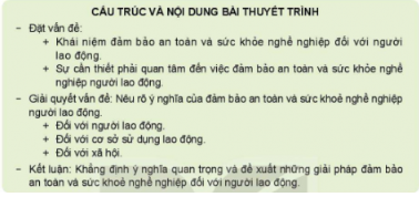 Xây dựng bài thuyết ý nghĩa của đảm bảo an toàn và sức khỏe nghề nghiệp đối với người lao động.