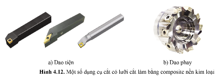 Vì sao vật liệu composite nền kim loại được sử dụng làm mảnh lỡi cắt của dao tiện, dao phay (hình 4.12)?