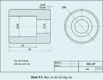 Hãy lập quy trình gia công chi tiết ống lót hình 9.5.