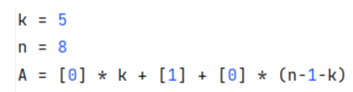 Cho trước hai số k, n và k < n. Viết một lệnh trong Python để tạo mảng có dạng sau: