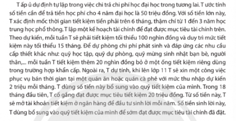 Em hãy mô tả nội dung kế hoạch tài chính cá nhân của bạn T
