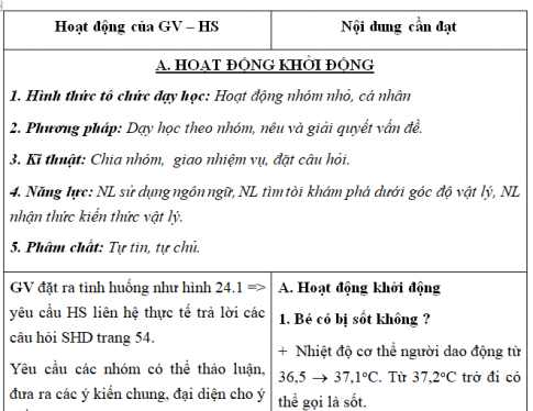 Giáo án VNEN bài Nhiệt độ - Đo nhiệt độ (T1)