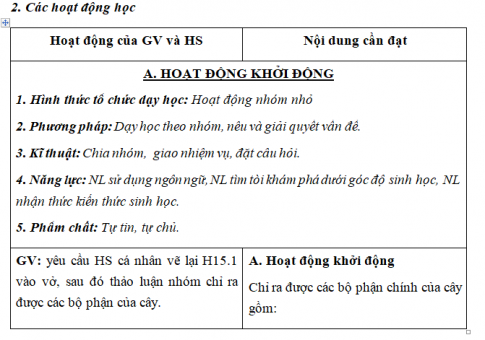 Giáo án VNEN bài Cơ quan sinh sản của cây xanh (T1)