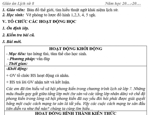 Giáo án VNEN bài Các cuộc cách mạng tư sản Âu- Mĩ thế kỉ XVII- XVIII