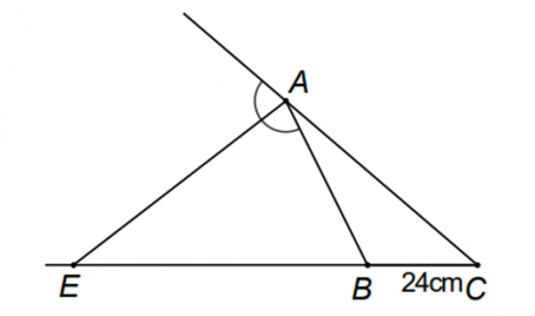 Câu 6. Cho tam giác ABC có BC cm AC AB   24 , 3 . Tia phân giác của góc ngoài tại A cắt đường thẳng BC ở E . Tính độ dài EB .