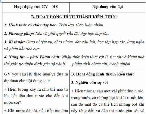 Giáo án VNEN bài Sự chuyển thể của các chất (T2)