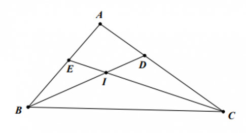 Câu 4: Cho tam giác ABC có AB =4 cm AC = 5 cm BC = 6cm, các đường phân giác BD và CE cắt nhau ở I.  a) Tính các độ dài AD DC . b) Tính các độ dài AE, BE .