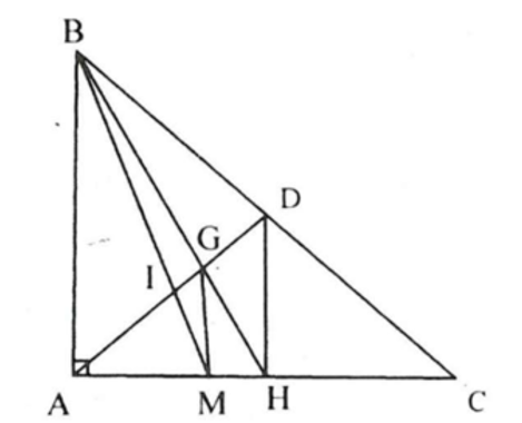 Câu 1: . Cho tam giác ABC vuông tại A có G là trọng tâm, BM là đường phân giác. Biết rằng GM $\perp $AC  . Chứng minh rằng BM vuông góc với trung tuyến AD .