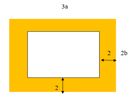 Một thửa ruộng hình chữ nhật (như hình vẽ) có chiều dài bằng 3a, chiều rộng bằng 5b. Người ta xây thêm phần đê xung quanh mảnh ruộng rộng 2 m.
