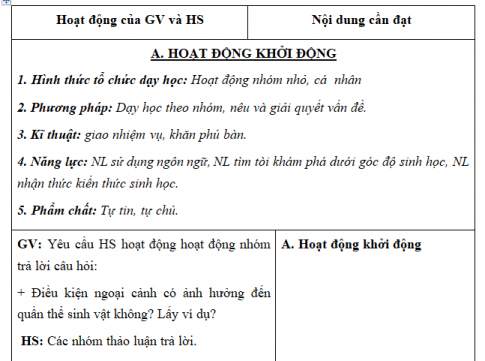 Giáo án VNEN bài Quần xã sinh vật (T4)