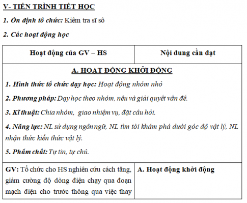 Giáo án VNEN bài Các đại lượng cơ bản của dòng điện một chiều trong đoạn mạch (T2)