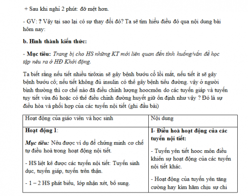 Giáo án PTNL bài 59: Sự điều hòa và phối hợp Hoạt động của các tuyến nội tiết