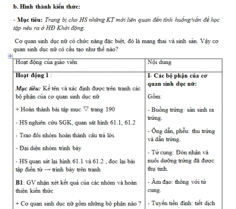 Giáo án PTNL bài 61: Cơ quan sinh dục nữ 