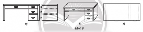 Phép chiếu nào được sử dụng để vẽ các hình biểu diễn của bàn làm việc trong Hình 6.