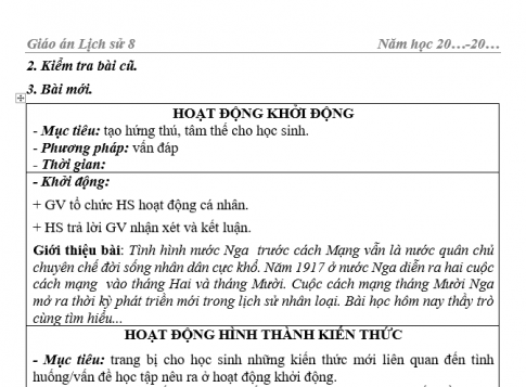 Giáo án VNEN bài Cách mạng tháng Mười Nga năm 1917. Nước Nga- Liên Xô từ năm 1917 đến năm 1941