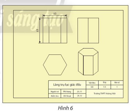 Tìm các thông tin có trong bản vẽ kĩ thuật ở Hình 6.