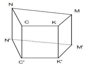 Chọn câu đúng. Cho hình lăng trụ đứng tứ giác NCKM.N’C’K’M’ sau: