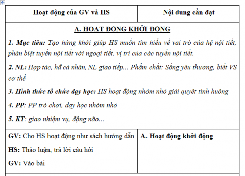 Giáo án VNEN bài Nội tiết và vai trò của hoocmôn (T1)