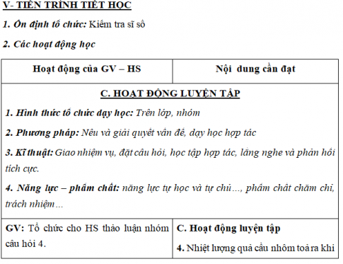 Giáo án VNEN bài Phương trình cân bằng nhiệt (T5)