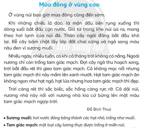 [Chân trời sáng tạo] Giải tiếng việt 2 bài 4: Mùa đông ở vùng cao