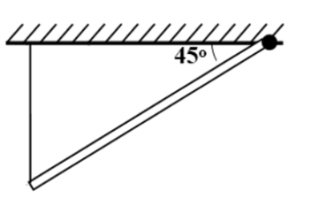  Một thanh gỗ dài 1,8 m nặng 30 kg, một đầu được gắn vào trần nhà nhờ một bản lề, đầu còn lại được buộc vào một sợi dây và gắn vào trần nhà sao cho phương của sợi dây thẳng đứng và giữ cho tấm gỗ nằm nghiêng hợp với trần nhà nằm ngang một góc 45°. Biết trọng tâm G của thanh gỗ cách đầu gắn sợi dây 60 cm. Tính lực căng của sợi dây. Lấy g = 10 m/s2.