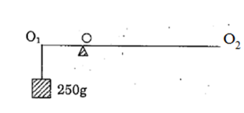  Cho hệ thống đòn bẩy như hình vẽ. Để đòn bẩy cân bằng, ta phải treo một vật m = l00 g ở vị trí O2 cách O một đoạn... Biết rằng O1 cách O một đoạn 20 cm.