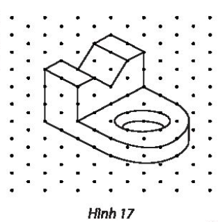  Lập bản vẽ kĩ thuật trên khổ giấy A4 gồm ba hình chiếu và các kích thước của chi tiết cơ khí "Giá đỡ chữ V" có hình chiếu trục đo như Hình 17.