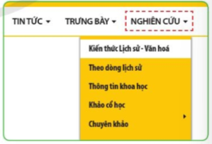 Trên trang web của Bảo tàng Lịch sử Quốc gia, em chọn mục Nghiên cứu, Kiến thức Lịch sử - Văn hóa (Hình 3)